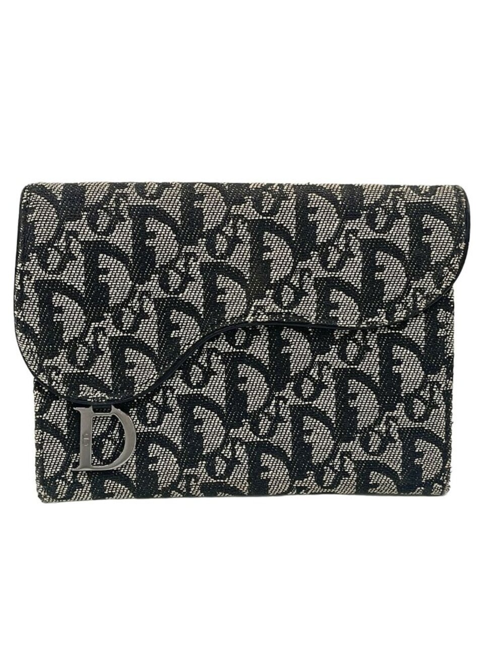 Dior Pouch Logo Glam Gray Dark Navy Leather
